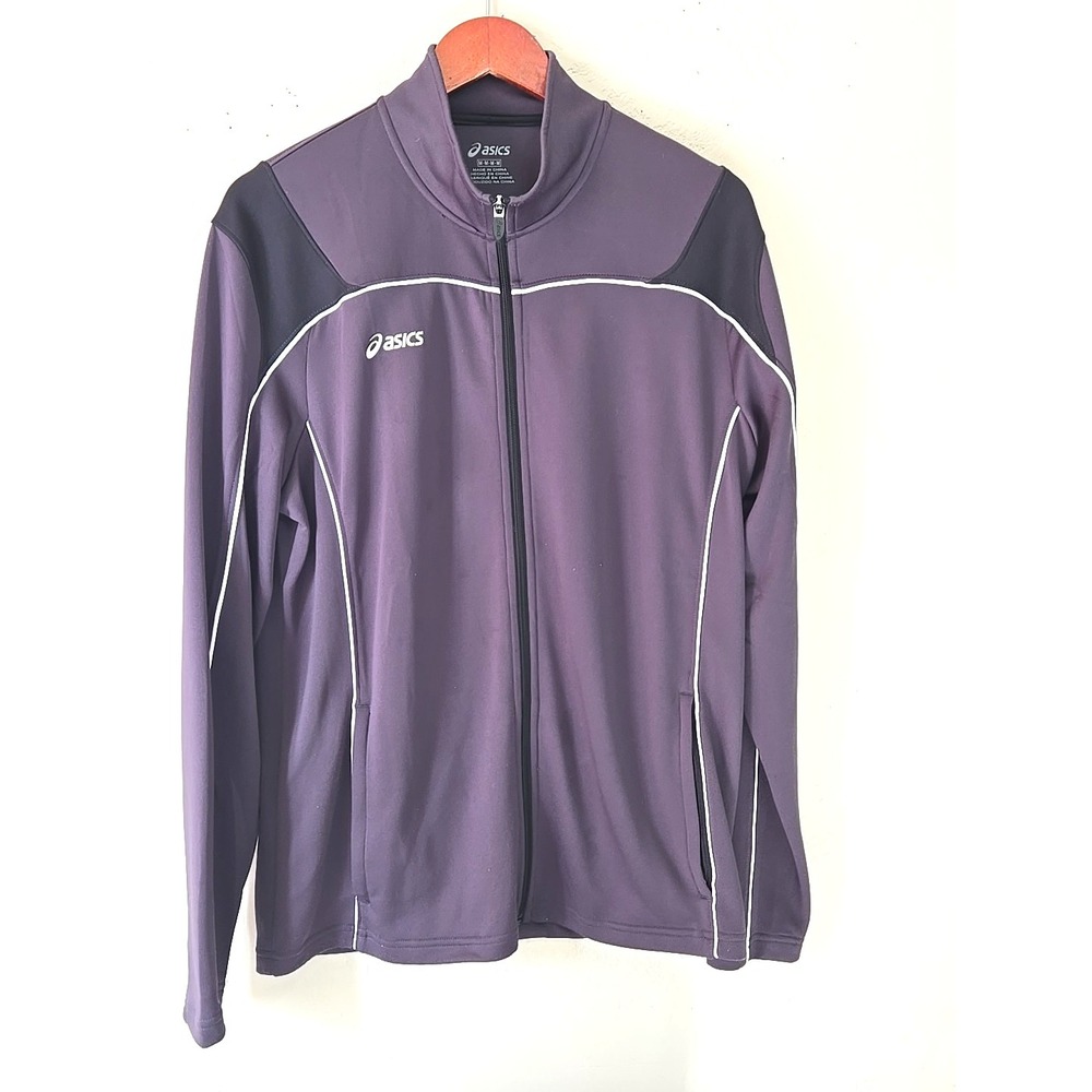 Vtg Asics Track Jacket Mens Medium Purple White Piping Full Zip Windbreaker Y2K